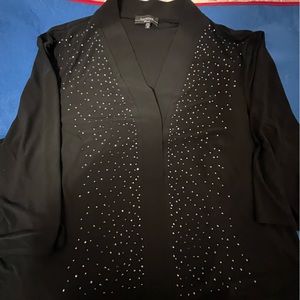 NWOT R&M Richards 3X Black Open Front Swing Jacket, Silver Stud Front 3/4 Sleeve